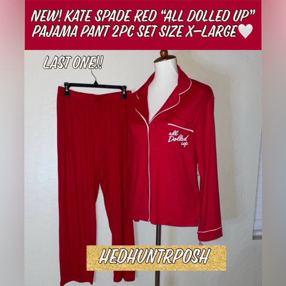 🎉HP🎉New! Kate Spade Red “All Dolled Up” Pajama Pant 2pc Set XL🌹Last one! - Picture 12 of 12